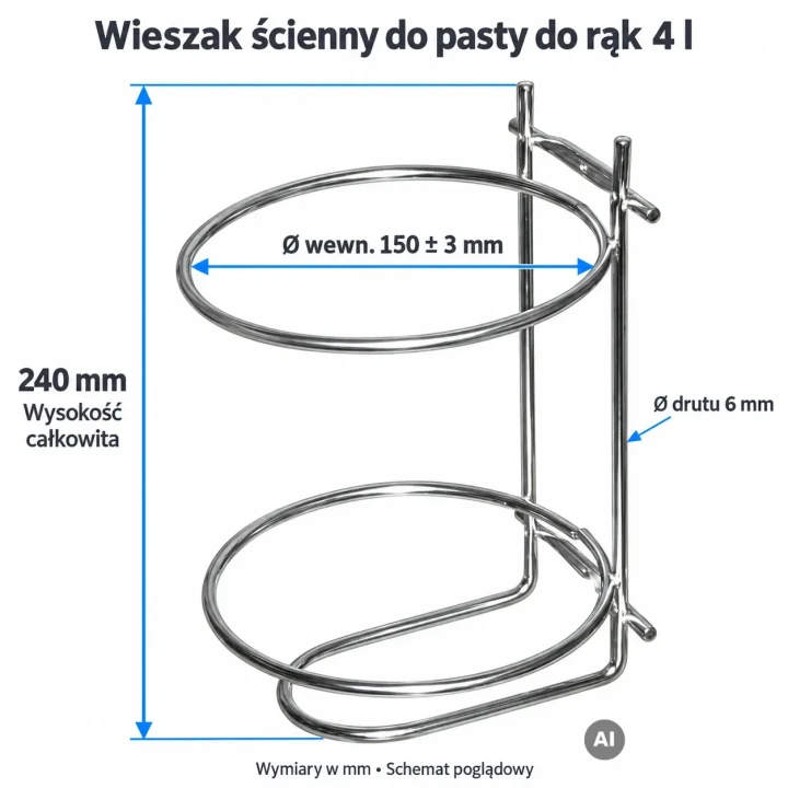 Uchwyt chromowany ścienny do pasty 4l. - wymiary.