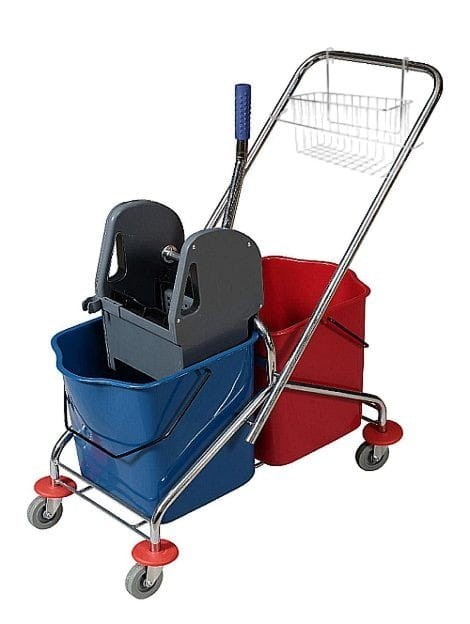 Wózek dwu-wiaderkowy 2x20 l z koszykiem na akcesoria do sprzątania